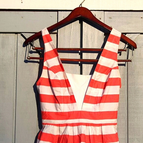 Red Camel Striped Cotton Sundress M | Pink & White Sleeveless V-Neck - Picture 3 of 5